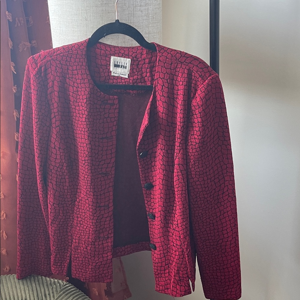 Leslie Fay Red and Black Textured Blazer